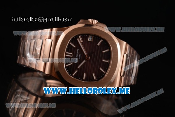 Patek Philippe Nautilus Miyota 9015 Automatic 18K Rose Gold Case/Bracelet with Brown Dial and Stick Markers (BP) - Click Image to Close